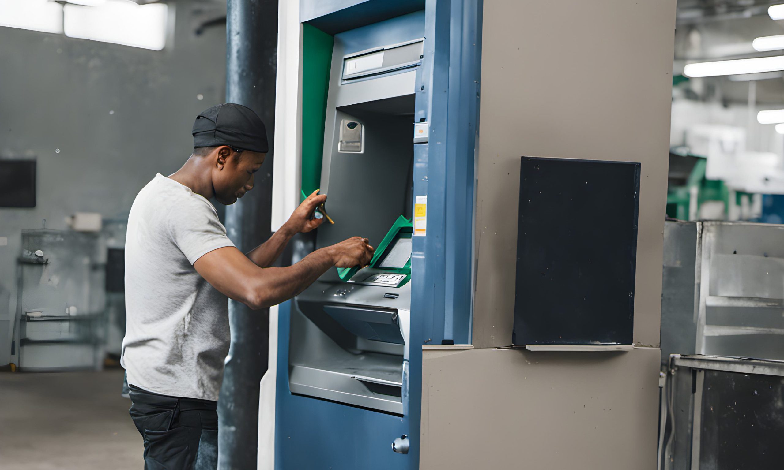 man finxing ATM